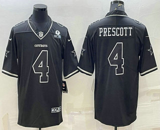 Men's Dallas Cowboys #4 Dak Prescott Black With 1960 Patch Limited Stitched Football Jersey