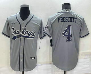 Men's Dallas Cowboys #4 Dak Prescott Grey Stitched Cool Base Nike Baseball Jersey