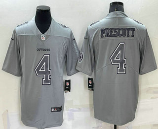 Men's Dallas Cowboys #4 Dak Prescott LOGO Grey Atmosphere Fashion 2022 Vapor Untouchable Stitched Nike Limited Jersey