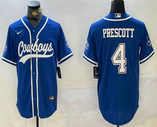 Men's Dallas Cowboys #4 Dak Prescott Light Blue Stitched Cool Base Nike Baseball Jersey