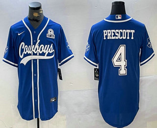 Men's Dallas Cowboys #4 Dak Prescott Light Blue With 1960 Patch Cool Base Stitched Baseball Jersey