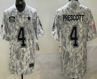 Men's Dallas Cowboys #4 Dak Prescott Limited Arctic Camo 2024 Salute to Service Jersey