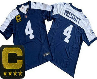 Men's Dallas Cowboys #4 Dak Prescott Limited Navy Alternate C Patch FUSE Vapor Jersey