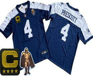 Men's Dallas Cowboys #4 Dak Prescott Limited Navy Alternate C Patch Walter Payton Man of the Year FUSE Vapor Jersey