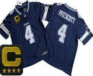 Men's Dallas Cowboys #4 Dak Prescott Limited Navy C Patch FUSE Vapor Jersey