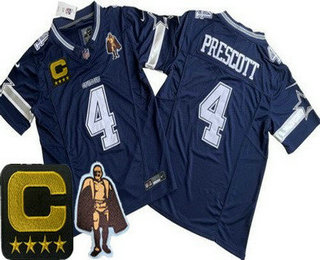 Men's Dallas Cowboys #4 Dak Prescott Limited Navy C Patch Walter Payton Man of the Year FUSE Vapor Jersey