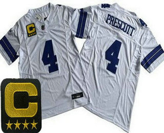 Men's Dallas Cowboys #4 Dak Prescott Limited White C Patch FUSE Vapor Jersey