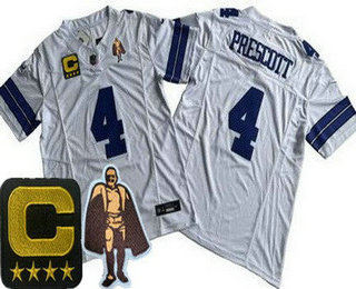 Men's Dallas Cowboys #4 Dak Prescott Limited White C Patch Walter Payton Man of the Year FUSE Vapor Jersey