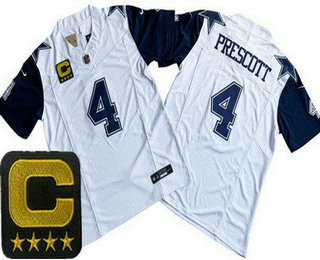 Men's Dallas Cowboys #4 Dak Prescott Limited White Throwback C Patch FUSE Vapor Jersey