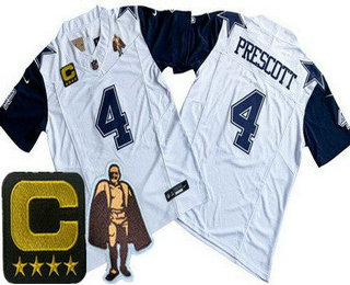 Men's Dallas Cowboys #4 Dak Prescott Limited White Throwback C Patch Walter Payton Man of the Year FUSE Vapor Jersey