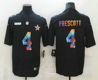 Men's Dallas Cowboys #4 Dak Prescott Multi-Color Black 2020 NFL Crucial Catch Vapor Untouchable Nike Limited Jersey