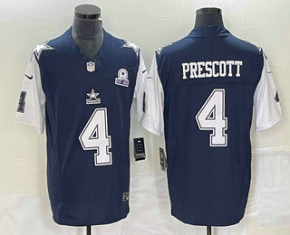 Men's Dallas Cowboys #4 Dak Prescott Navy Blue FUSE Vapor Thanksgiving 1960 Patch Limited Stitched Jersey