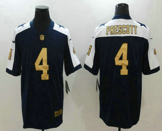 Men's Dallas Cowboys #4 Dak Prescott Navy Blue Thanksgiving With Gold 2017 Vapor Untouchable Stitched NFL Nike Limited Jersey