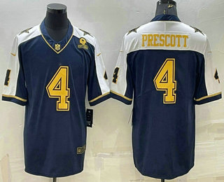 Men's Dallas Cowboys #4 Dak Prescott Navy Gold Edition With 1960 Patch Limited Stitched Football Jersey