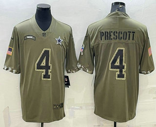 Men's Dallas Cowboys #4 Dak Prescott Olive 2022 Salute To Service Limited Stitched Jersey