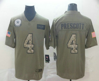 Men's Dallas Cowboys #4 Dak Prescott Olive Camo 2019 Salute To Service Stitched NFL Nike Limited Jersey