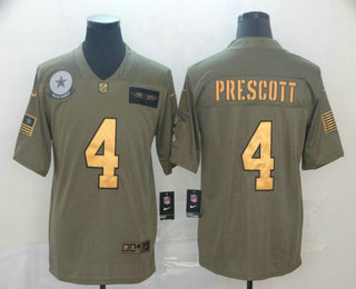 Men's Dallas Cowboys #4 Dak Prescott Olive Gold 2019 Salute To Service Stitched NFL Nike Limited Jersey