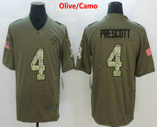 Men's Dallas Cowboys #4 Dak Prescott Olive With Camo 2017 Salute To Service Stitched NFL Nike Limited Jersey