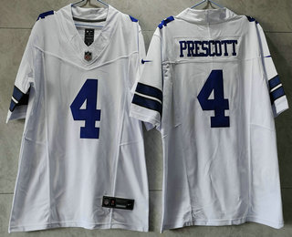 Men's Dallas Cowboys #4 Dak Prescott White 2023 FUSE Vapor Untouchable Stitched Jersey