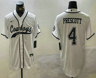 Men's Dallas Cowboys #4 Dak Prescott White Patch Cool Base Stitched Baseball Jersey 11