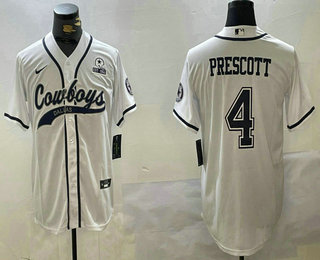 Men's Dallas Cowboys #4 Dak Prescott White With 1960 Patch Cool Base Stitched Baseball Jersey 11