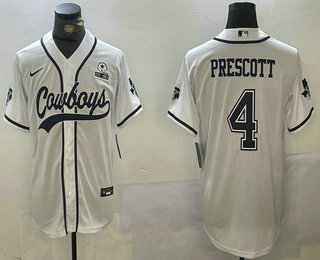 Men's Dallas Cowboys #4 Dak Prescott White With 1960 Patch Cool Base Stitched Baseball Jersey