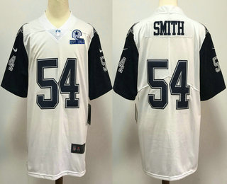 Men's Dallas Cowboys #54 Jaylon Smith White 60th Seasons Patch Color Rush Stitched NFL Nike Limited Jersey