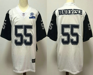 Men's Dallas Cowboys #55 Leighton Vander Esch White 60th Seasons Patch Color Rush Stitched NFL Nike Limited Jersey