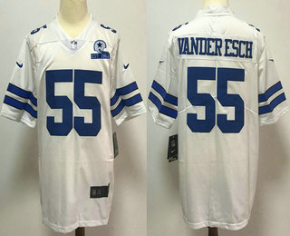 Men's Dallas Cowboys #55 Leighton Vander Esch White 60th Seasons Patch Vapor Untouchable Stitched NFL Nike Limited Jersey