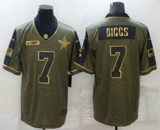 Men's Dallas Cowboys #7 Trevon Diggs 2021 Olive Salute To Service Golden Limited Stitched Jersey