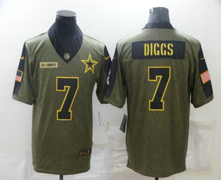 Men's Dallas Cowboys #7 Trevon Diggs 2021 Olive Salute To Service Golden Limited Stitched Jersey