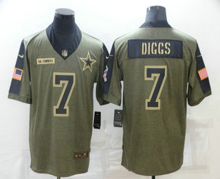 Men's Dallas Cowboys #7 Trevon Diggs 2021 Olive Salute To Service Limited Stitched Jersey