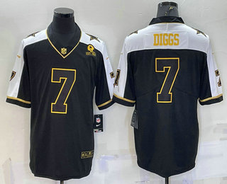 Men's Dallas Cowboys #7 Trevon Diggs Black Gold Thanksgiving With Patch Stitched Jersey