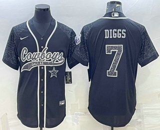 Men's Dallas Cowboys #7 Trevon Diggs Black Reflective With Patch Cool Base Stitched Baseball Jersey