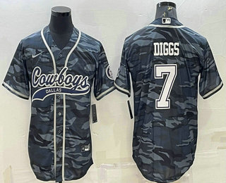 Men's Dallas Cowboys #7 Trevon Diggs Grey Camo With Patch Cool Base Stitched Baseball Jersey