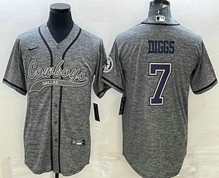 Men's Dallas Cowboys #7 Trevon Diggs Grey Gridiron With Patch Cool Base Stitched Baseball Jersey