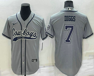 Men's Dallas Cowboys #7 Trevon Diggs Grey Stitched Cool Base Nike Baseball Jersey