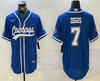 Men's Dallas Cowboys #7 Trevon Diggs Light Blue Cool Base Stitched Baseball Jersey