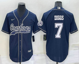 Men's Dallas Cowboys #7 Trevon Diggs Navy Blue Stitched Cool Base Nike Baseball Jersey