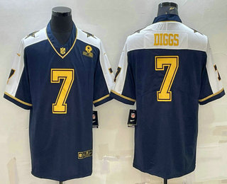 Men's Dallas Cowboys #7 Trevon Diggs Navy Gold Edition With 1960 Patch Limited Stitched Football Jersey