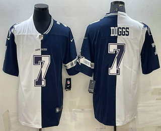 Men's Dallas Cowboys #7 Trevon Diggs Navy White Split Vapor Untouchable Limited Stitched Jersey