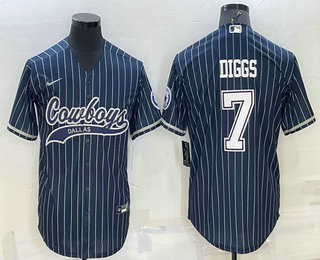 Men's Dallas Cowboys #7 Trevon Diggs Navy With Patch Cool Base Stitched Baseball Jersey