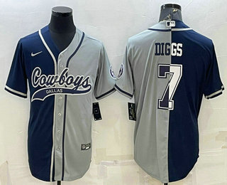 Men's Dallas Cowboys #7 Trevon Diggs NavyGrey Split With Patch Cool Base Stitched Baseball Jersey