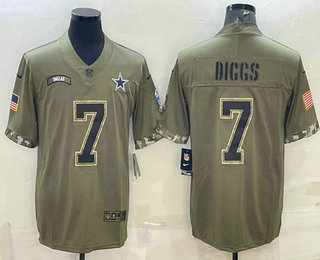 Men's Dallas Cowboys #7 Trevon Diggs Olive 2022 Salute To Service Limited Stitched Jersey