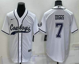 Men's Dallas Cowboys #7 Trevon Diggs White Stitched Cool Base Nike Baseball Jersey