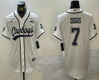 Men's Dallas Cowboys #7 Trevon Diggs White With 1960 Patch Cool Base Stitched Baseball Jersey