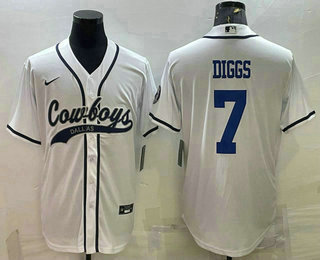 Men's Dallas Cowboys #7 Trevon Diggs White With Patch Cool Base Stitched Baseball Jersey