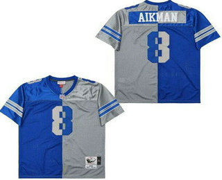 Men's Dallas Cowboys #8 Troy Aikman Blue Gray Split 1992 Throwback Jersey