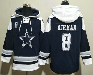 Men's Dallas Cowboys #8 Troy Aikman Navy Blue Ageless Must Have Lace Up Pullover Hoodie