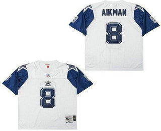 Men's Dallas Cowboys #8 Troy Aikman White 1994 Throwback Jersey
